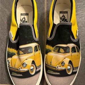 Vans Yellow and Black Car Design Slip-Ons
